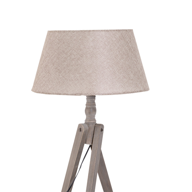 Lampada da Terra Tripode in Legno con Paralume in Lino Beige 146 cm -4