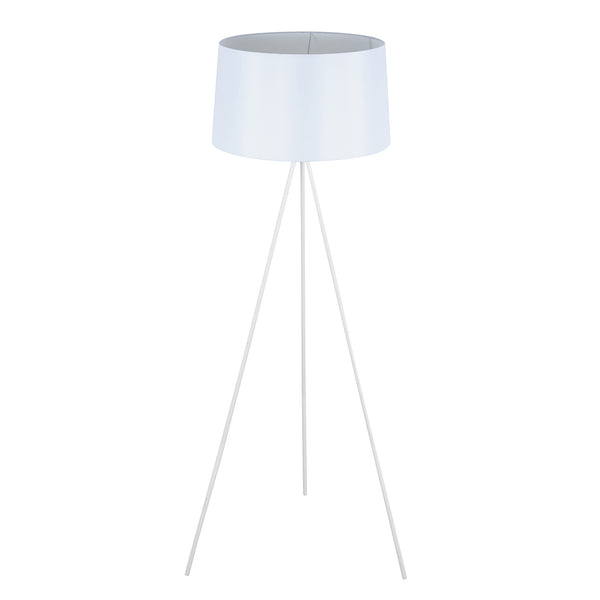 Lampada da Terra Treppiede in Metallo con Paralume in Lino Bianco Ø48x156 cm online