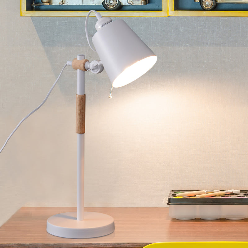 Lampada da Tavolo con Angolo Regolabile in Metallo e Legno Bianco 30x18x62 cm -2
