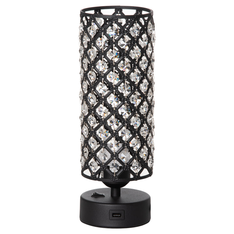 Lampada da Tavolo 2 Porte USB Ø10,8x30 cm E27 Paralume in Cristallo Nero –  acquista su Giordano Shop