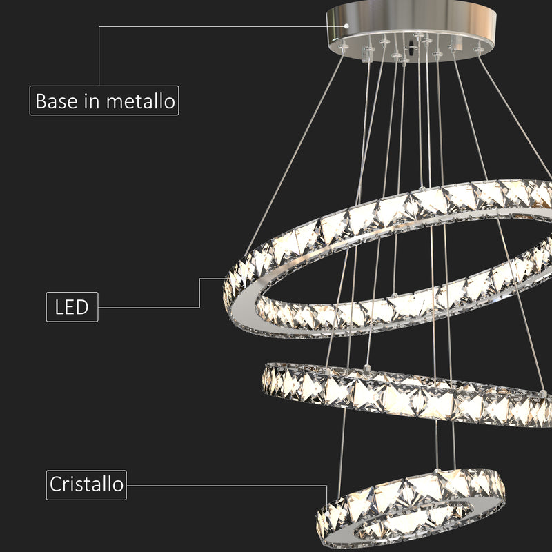 Lampadario a LED con Cristalli Altezza Regolabile 71W 40x120 cm Argento-6