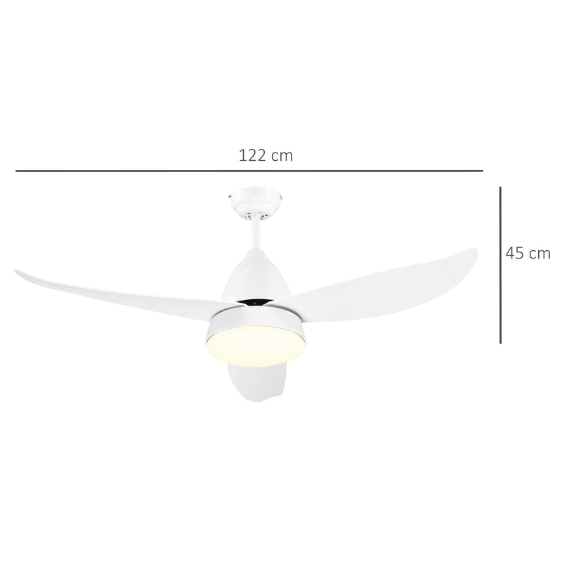 Ventilatore da Soffitto 3 Pale e Lampada LED Ø122x45 cm 6 Velocità Bianco-3