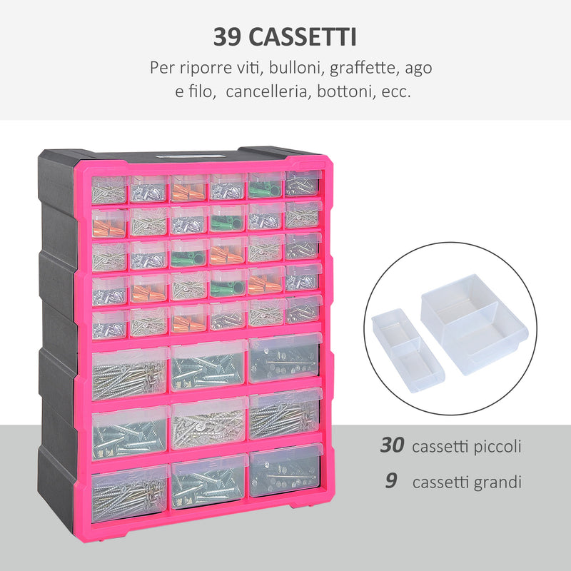 Cassettiera Portaminuterie 39 Cassetti 38x16x47,5 cm in Polipropilene Rosa-4