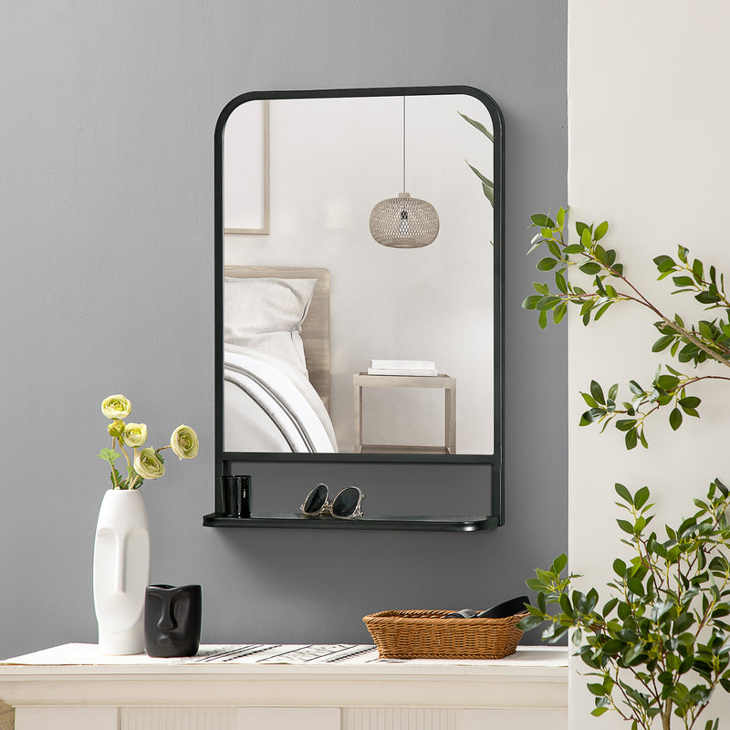 Specchio Rettangolare a Parete 50x10,2x70 cm con Ripiano Inferiore in Metallo Nero e Vetro-5