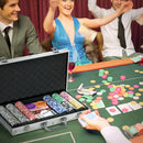 Set Poker per 9-10 Giocatori con 500 Fiches 2 Mazzi di Carte e 5 Dadi con Valigetta in Alluminio e Poliestere Argento-2