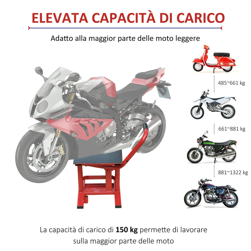 Cavalletto Solleva Moto Altezza Regolabile in Acciaio Rosso 28x34x30-40 cm -4