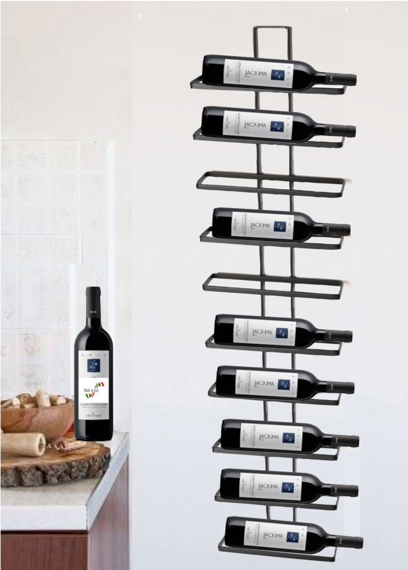 Portabottiglie 10 Bottiglie di Vino da Parete 27x10,5x126 cm in Ferro Battuto Nero-2