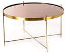 Tavolino da Giardino Ø70x40 cm in Metallo Top in Vetro Ottone Lucido-1