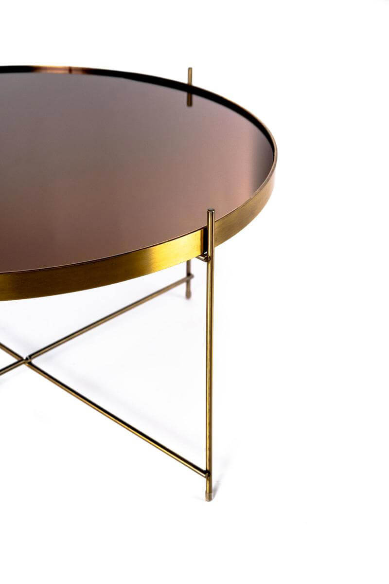 Tavolino da Giardino Ø70x40 cm in Metallo Top in Vetro Ottone Lucido-2