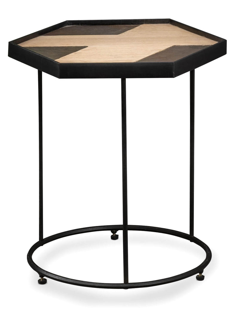 Tavolino da Giardino Esagonale 36x36x45 cm in Metallo e Legno Marrone-1