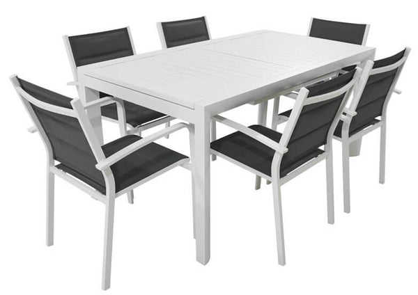 sconto Set Tavolo e 6 Sedie da Giardino in Alluminio e Textilene Bianco e Grigio Antracite