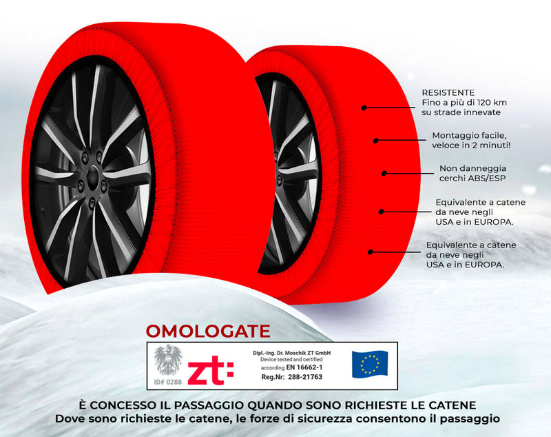 Calze da Neve per Auto Omologate EN 16662-1 in Tessuto 3D Rosso Varie  Misure – acquista su Giordano Shop