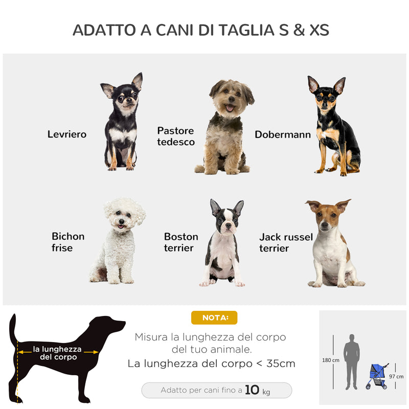 Passeggino per Cani Pieghevole 75x45x97 cm in Tessuto con Cestino e Portabicchieri Blu-7