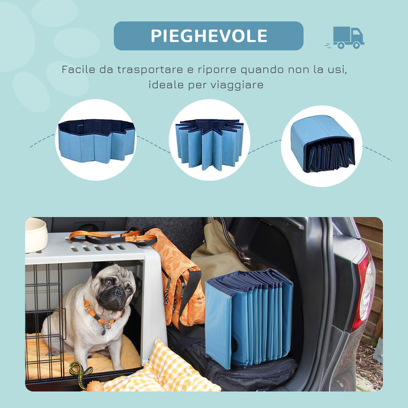 Piscina Pieghevole per Cani in PVC Azzurro Ø160x30h cm -5
