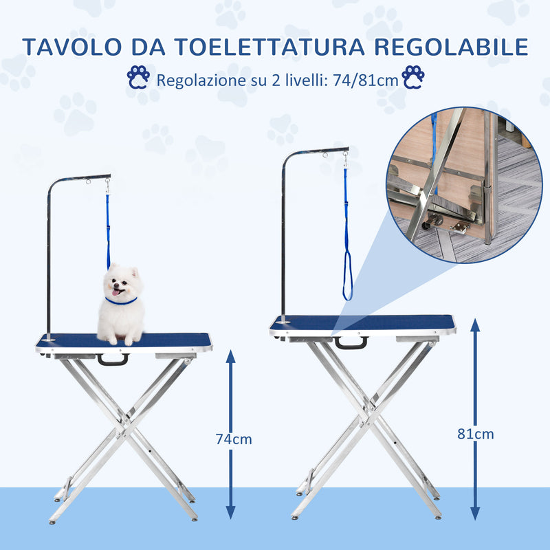 Tavolo da Toelettatura e Tosatura Pieghevole per Cani e Gatti 70x45x74-81 cm Carico 70Kg Blu-4