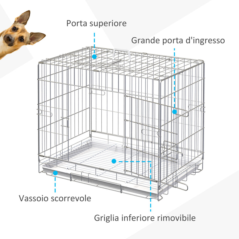 Gabbia Trasportino per Cani Gatti 61x43x53 cm Pieghevole in Metallo -5