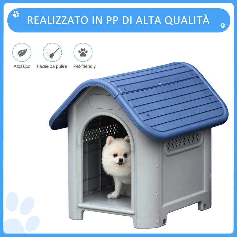 Cuccia per Cani Taglia Piccola 59x75x66 cm in Plastica Blu e Grigia-4