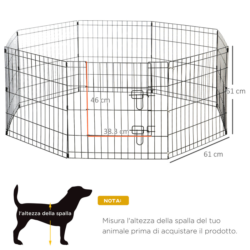 Recinto per Cani Gatti Cuccioli Roditori Recinzione Rete Gabbia 8 Pezzi 61x61 cm Nero -3
