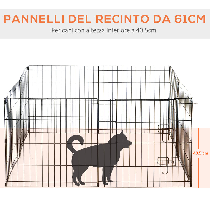 Recinto per Cani Gatti Cuccioli Roditori Recinzione Rete Gabbia 8 Pezzi 61x61 cm Nero -6
