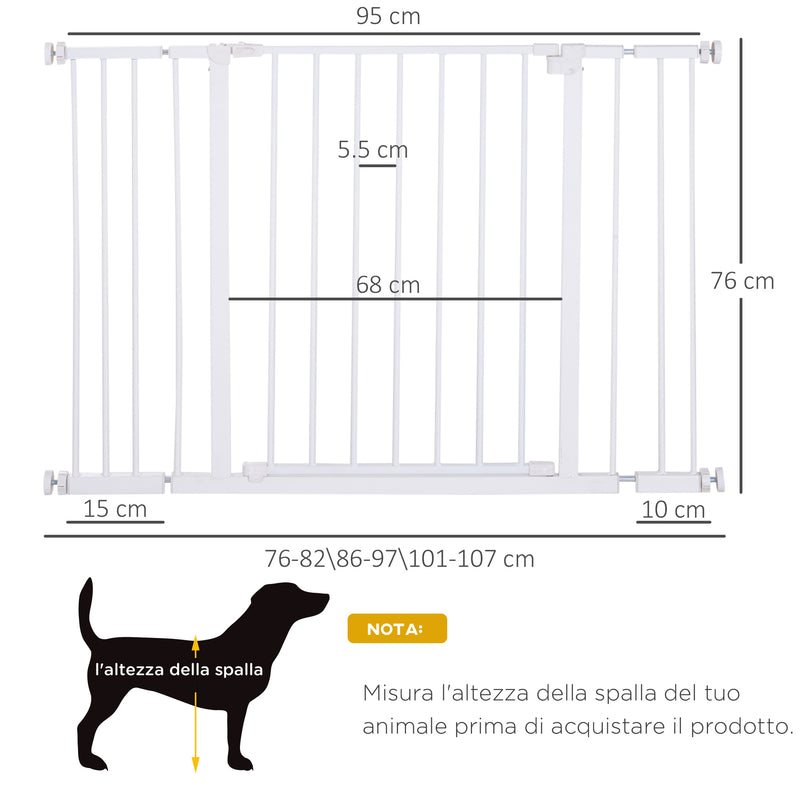 Cancelletto di Sicurezza per Animali Domestici 72-107 cm in Metallo Bianco-3