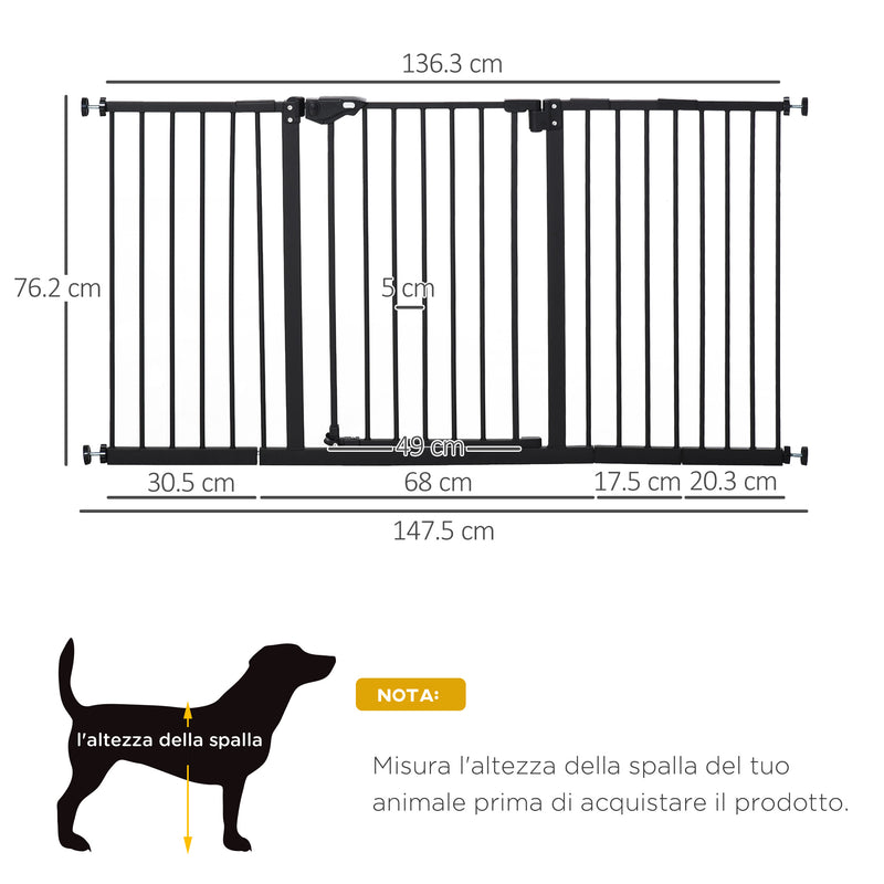 Cancelletto di Sicurezza per Animali Domestici 74-152,3 cm in Metallo Nero-3