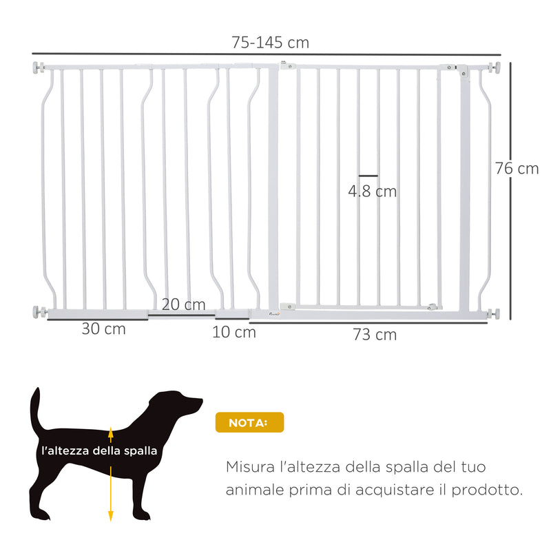Cancelletto Sicurezza Regolabile per Cani 75-145 cm in Acciaio e ABS Bianco-3