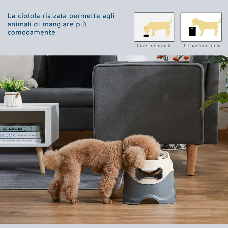 Doppia Ciotola per Cani Rialzata 47x25x20 cm in Acciaio Inox e Plastica Bianco-5