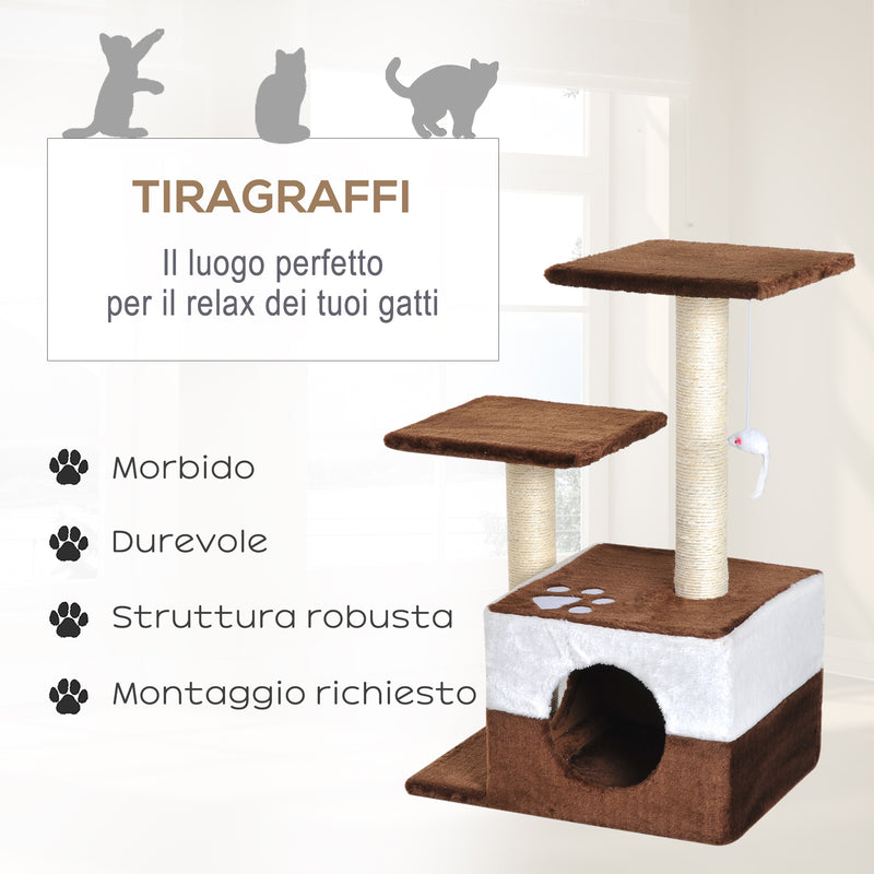 Albero Tiragraffi per Gatti con Topolino Appeso in Peluche Marrone 45x33x70 cm -5