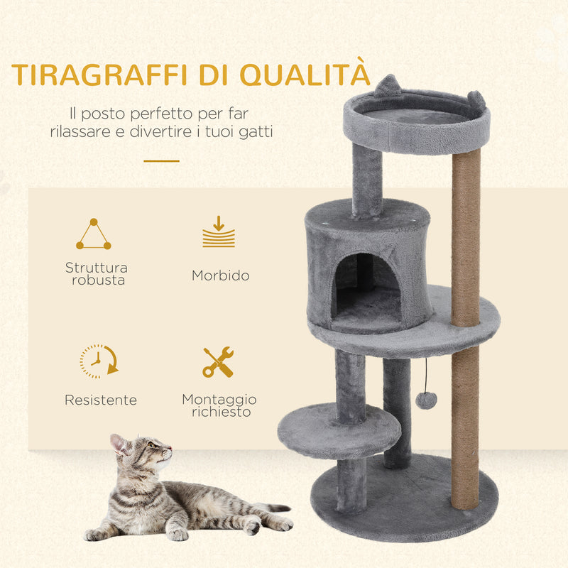 Tiragraffi con Cuccia per Gatti in Legno Sisal 48x48x104 cm  Grigio-4