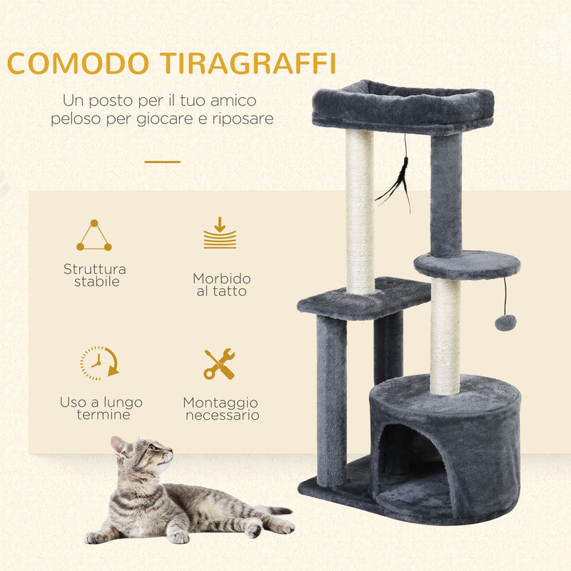 Tiragraffi con Cuccia per Gatti 2 Ripiani 48x35x100 cm in Legno Sisal  Bianco e Grigio-6