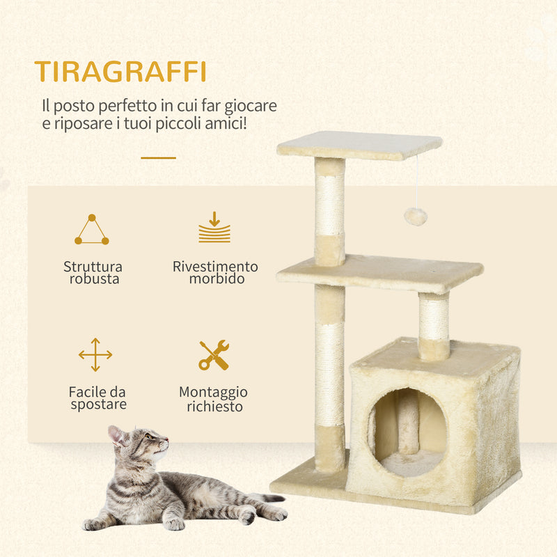 Albero Tiragraffi con Cuccia per Gatti in Legno Sisal 50x30x80 cm  Beige-4