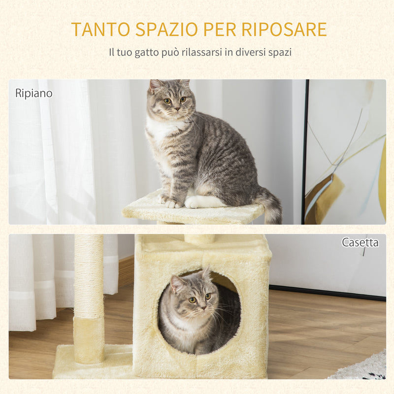 Albero Tiragraffi con Cuccia per Gatti in Legno Sisal 50x30x80 cm  Beige-6