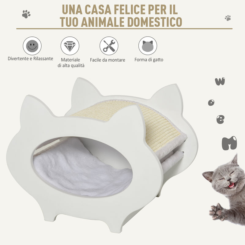 Cuccia per Gatti in Legno 45,5x32,5x34,5 cm con Tiragraffi  Bianco-5