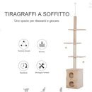 Albero Tiragraffi per Gatti 41x41x240 cm con Corde in Juta Giallo e Bianco-5