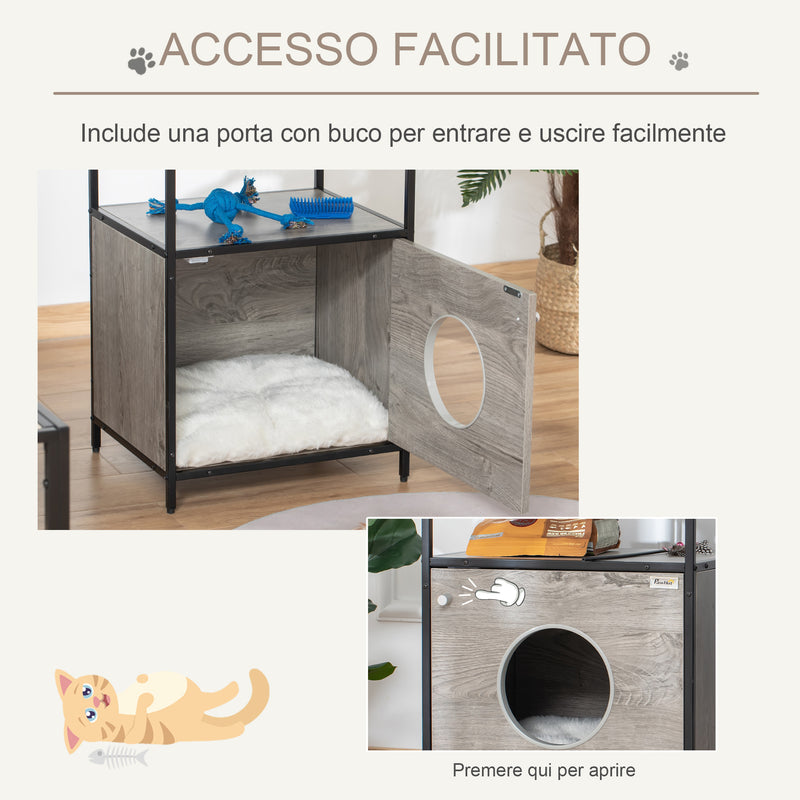 Cuccia per Gatti Mobiletto Multiuso 48x40x65,5 cm con Cuscino Grigio-5