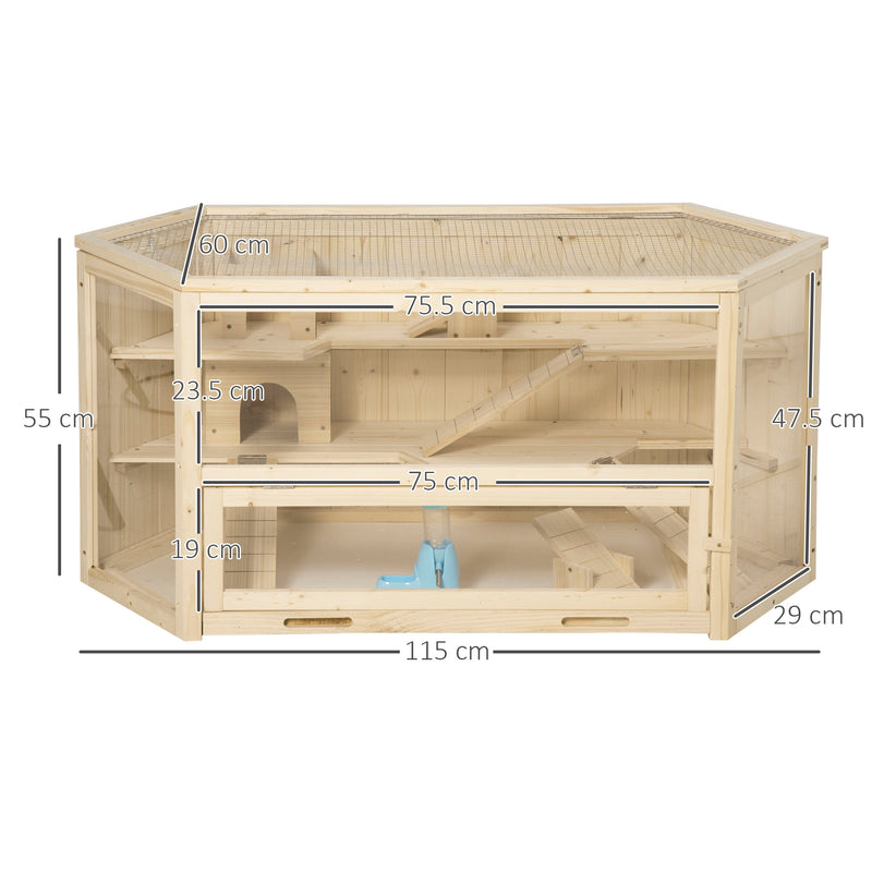 Casetta per Criceti 3 Livelli 115x60x55 cm Tetto Apribile in Legno e Plastica-3
