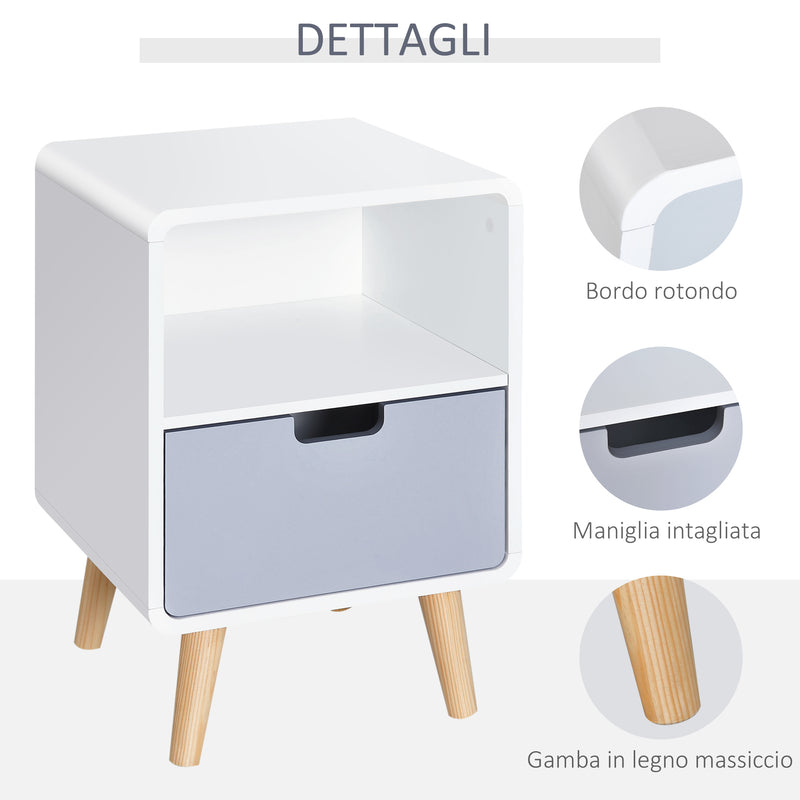 Comodino 1 Cassetto 1 Ripiano 40x38x58 cm in Legno  Bianco e Grigio-4