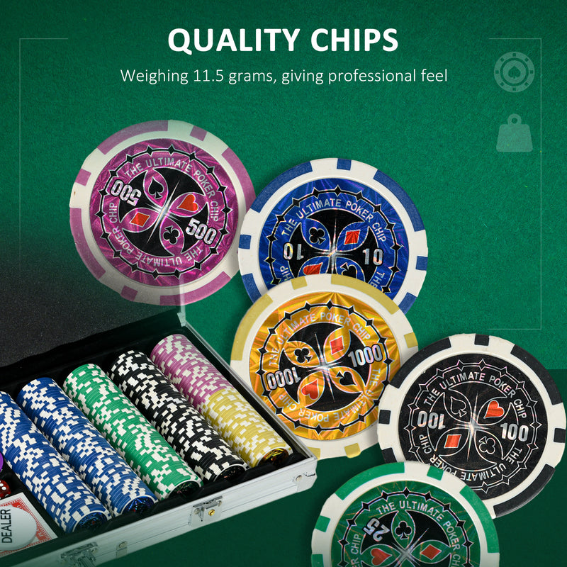 Set Poker per 9-10 Giocatori con 500 Fiches 2 Mazzi di Carte e 5 Dadi con Valigetta in Alluminio e Poliestere Argento-5