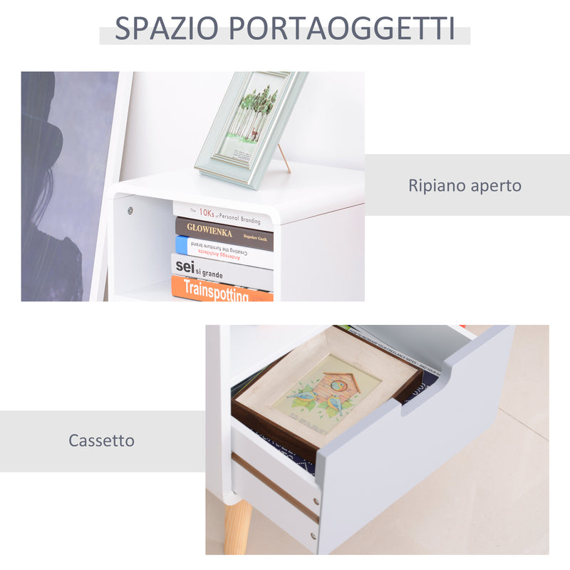 Comodino 1 Cassetto 1 Ripiano 40x38x58 cm in Legno  Bianco e Grigio-5