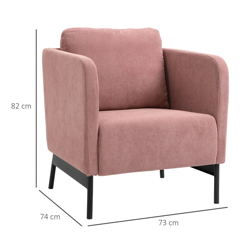 Poltroncina 73x74x82 cm in Velluto a Coste Rosa-3