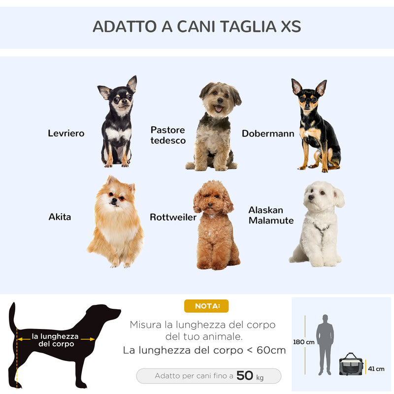 Trasportino per Cani e Gatti Pieghevole 60x41x41 cm 3 Aperture e Cuscino Grigio-7