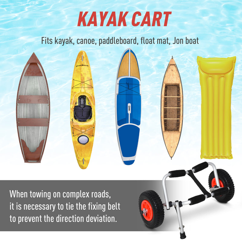 Carrello per Kayak e Canoa Pieghevole con Imbottiture Antiscivolo  in Alluminio Argento Nero e Rosso-4