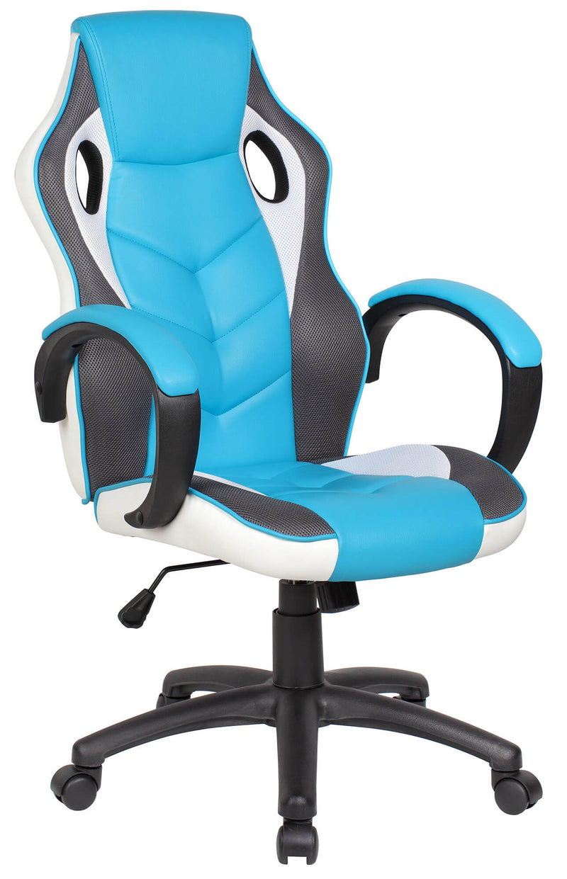 Sedia da Gaming Ergonomica 61x66x116 cm in Similpelle Bianca e Azzurra –  acquista su Giordano Shop