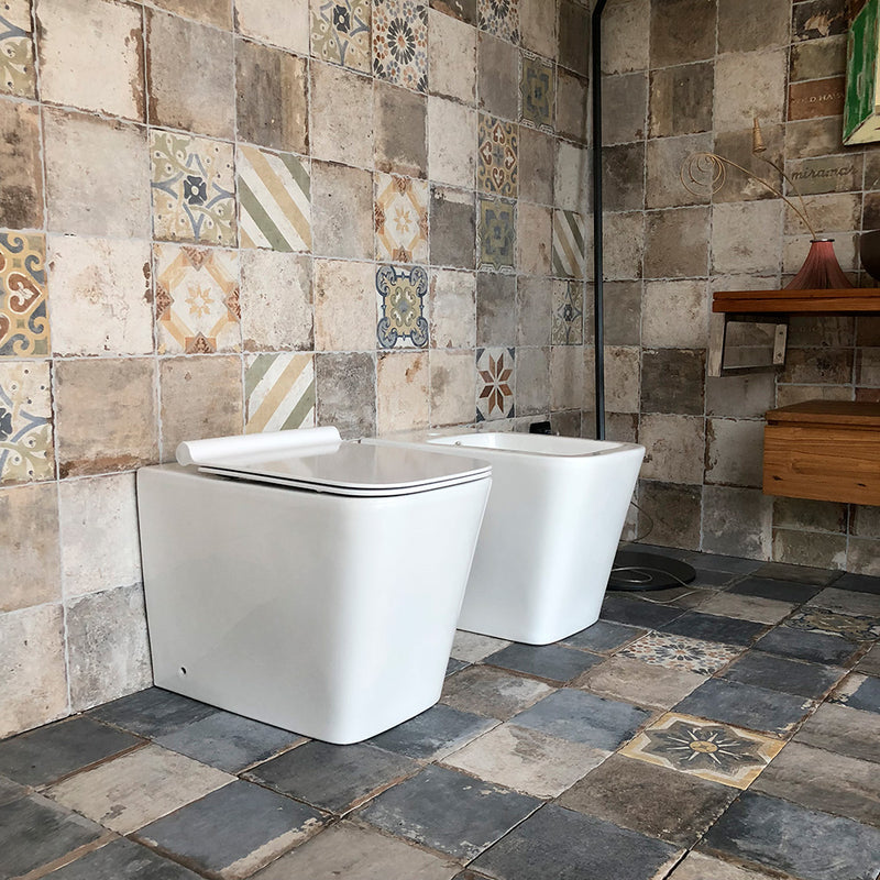Coppia di Sanitari WC e Bidet a Terra Filo Muro in Ceramica 36,5x56,5x41cm  Bianco – acquista su Giordano Shop