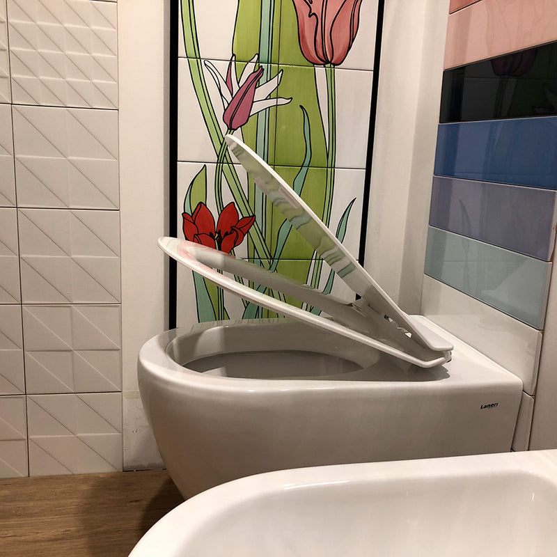 Coppia di Sanitari WC e Bidet a Terra Filo Muro in Ceramica 37,8x56,5x41cm Bianco-7
