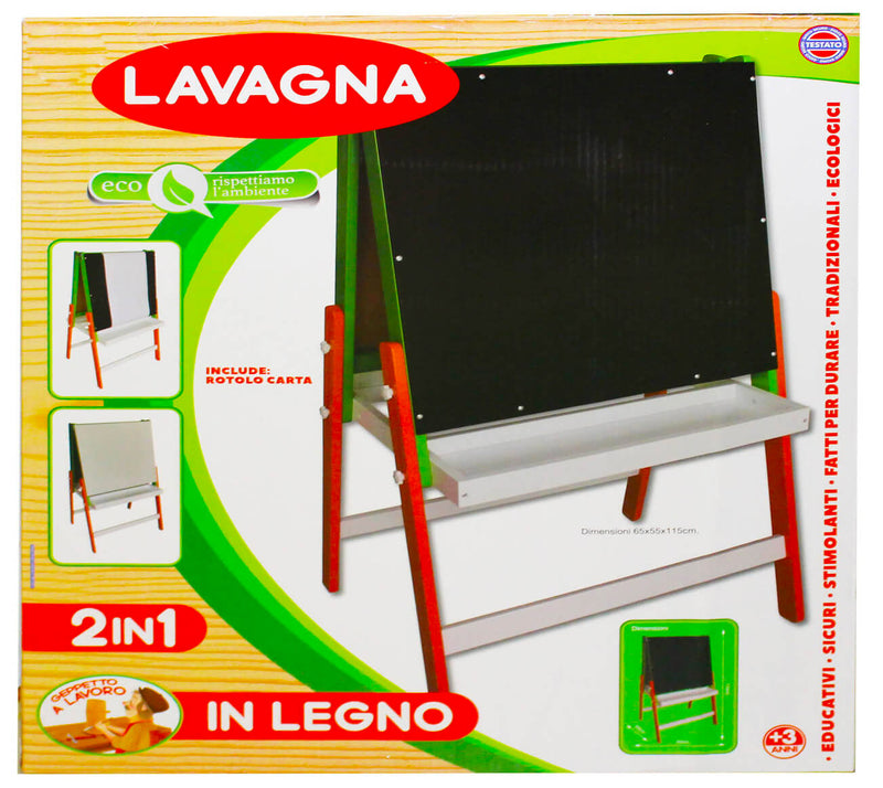 Lavagna 2 in 1 per Bambini 65x55x11 cm con Cavalletto in Legno Rosa-2