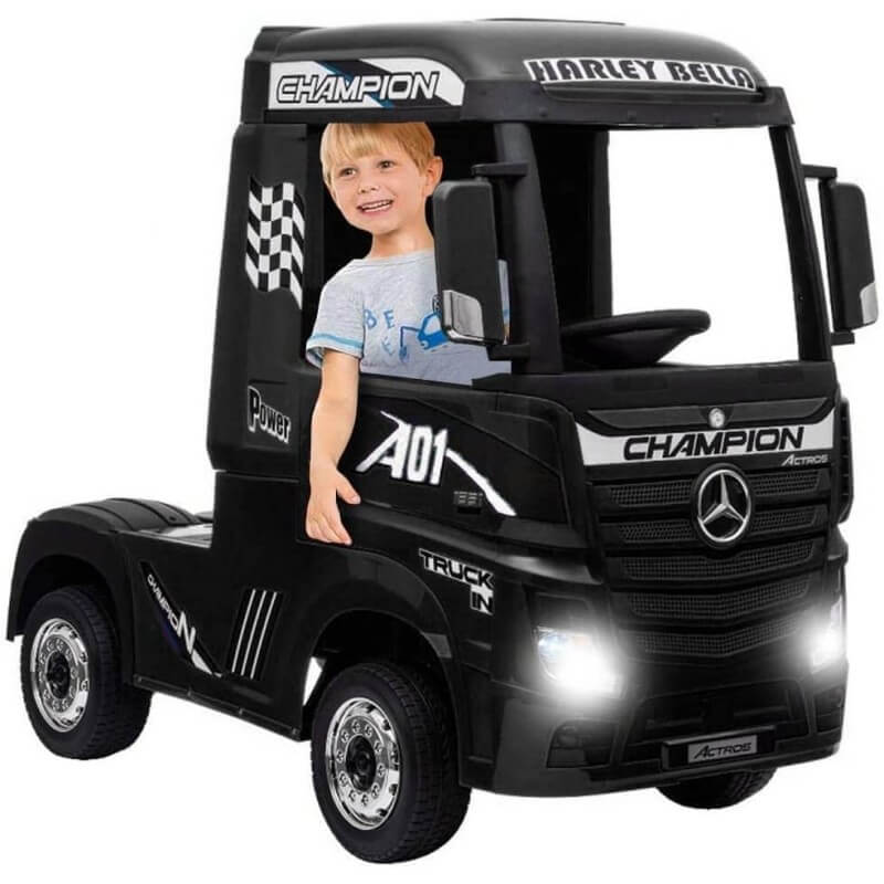 Camion Elettrico Truck per Bambini 12V Mercedes Actros Nero-8