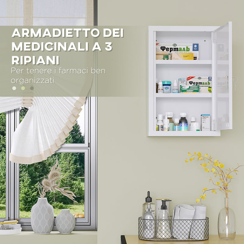Armadietto Medicinali da Parete 30x14x46 cm 2 Chiavi in Acciaio Bianco-5