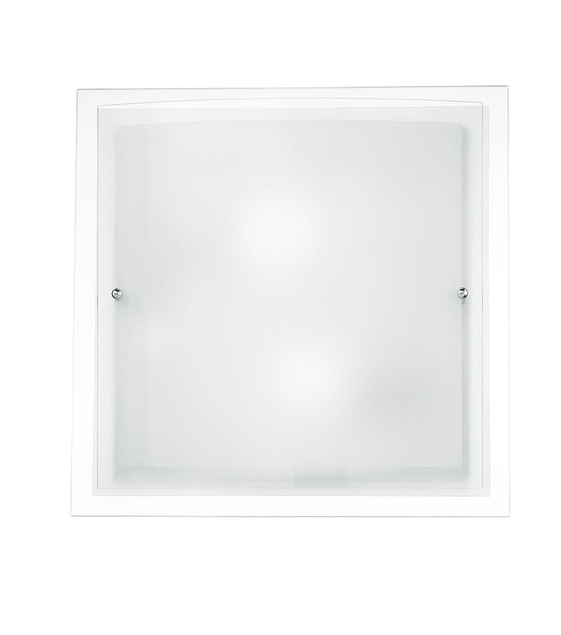 Plafoniera Quadrata Bordo Trasparente Doppio Vetro Bianco Satinato Lampad Moderna E27 Ambiente I-061228-2-1