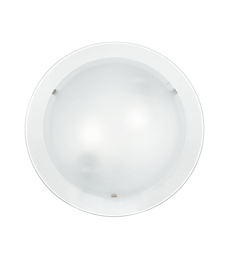 Plafoniera Lampada Moderna Tonda Doppio Vetro Satinato Bianco Bordo Trasparente E14 Ambiente I-061228-8-1